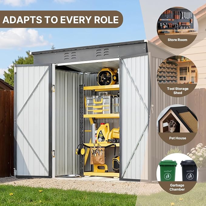 Bealife 6' x 4' Outdoor Storage Shed Clearance, Metal Outdoor Storage Cabinet - Image 3