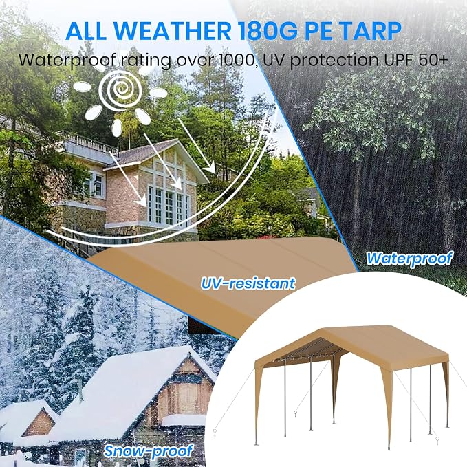 Carport 12x20 Heavy Duty Portable Garage, Galvanized Frame Carport Canopy - Image 4