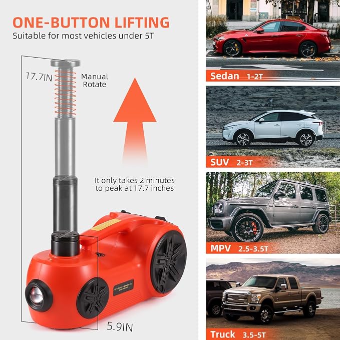 EFFIROSO Upgrade LED Light Electric Car Jack 5 Ton12V Hydraulic Jack Lift - Image 2
