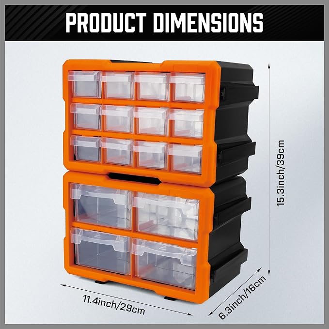 HORUSDY 16-Drawer Storage Cabinet, Wall Mountable Parts Organizer - Image 2