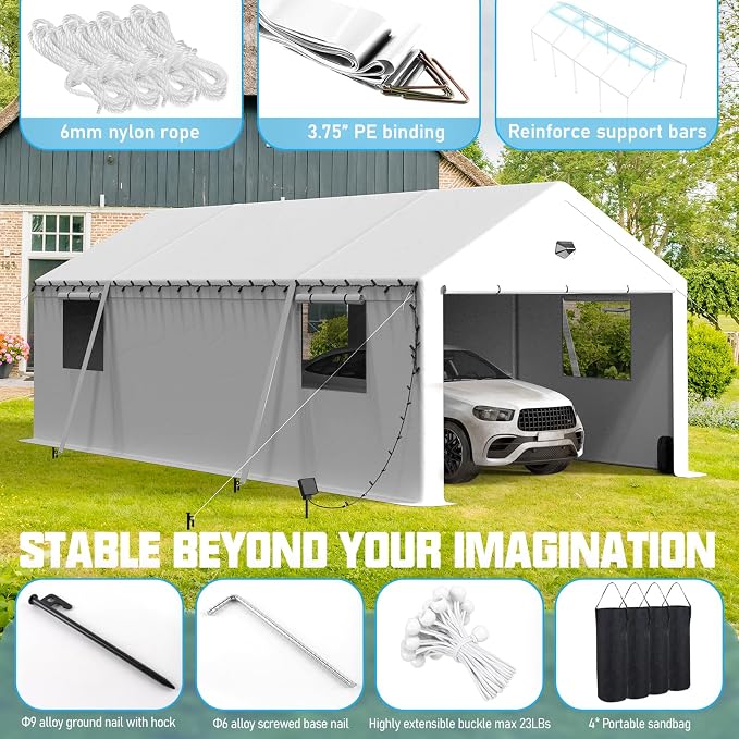 13x25 Carport, Heavy Duty Carport Canopy Garage - Image 3