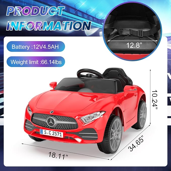 12V Kids Ride On Car with 2.4G Remote Control, Battery Powered Electric Car - Image 7