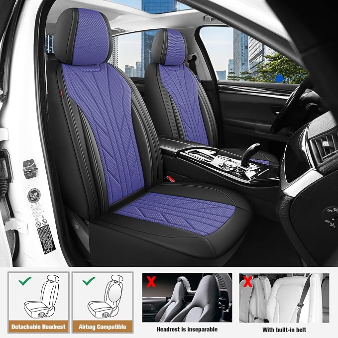 CAROMOP Luxury Faux Leather&Fabric Car Seat Covers 2 Front Seats - Image 2