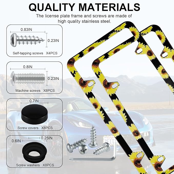 LivTee Flower License Plate Frames, 4 Holes Stainless Steel License Plate Covers - Image 4