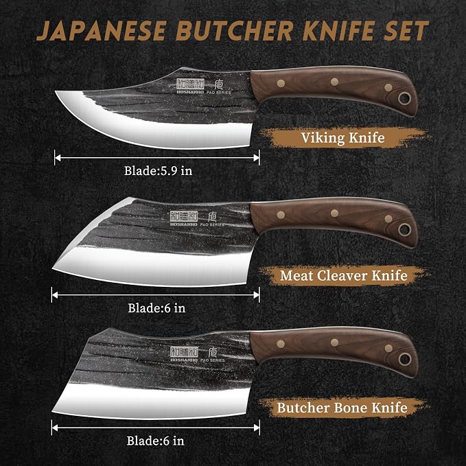 Butcher Knife Set, 3-Piece High Carbon Steel Serbian Chef Knife Set of Heavy - Image 2