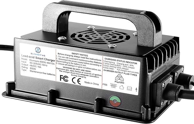 800W Lead Acid Battery Charger 48 Volt 15 AMP 3-Pin Triangular Plug EZGO RXV & - Image 2