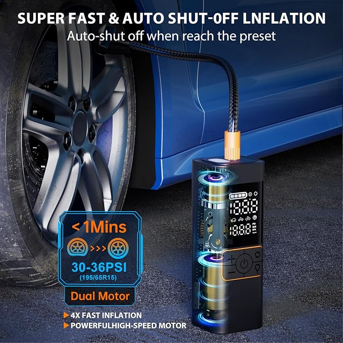 Tire Inflator Portable Air Compressor, 20000mAh 180PSI & 4X Faster Air Pump- - Image 2