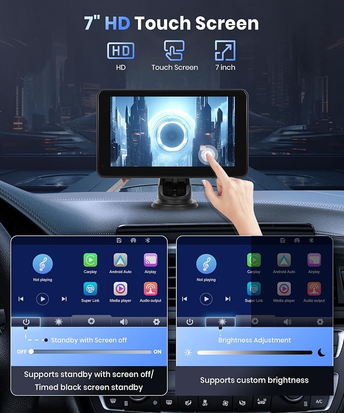 Podofo Wireless Carplay Screen for Car, 7inch 1080P HD IPS Touch Screen - Image 7
