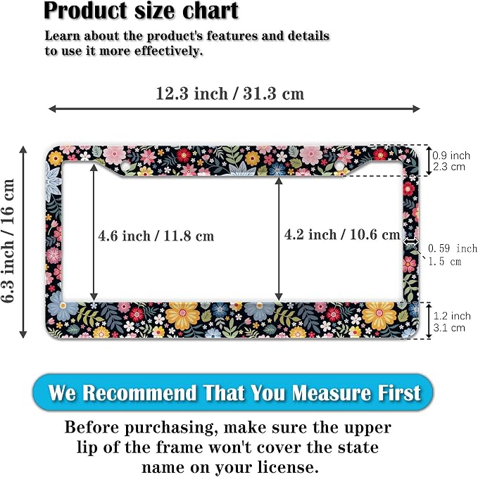 License Plate Protector Multicolor License Plate Frames Colorful Floral Flowers - Image 2
