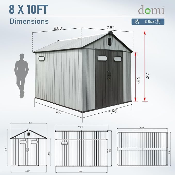 Domi 8x10 FT Outdoor Resin Storage Shed, All-Weather Double-Wall Garden Shed - Image 2