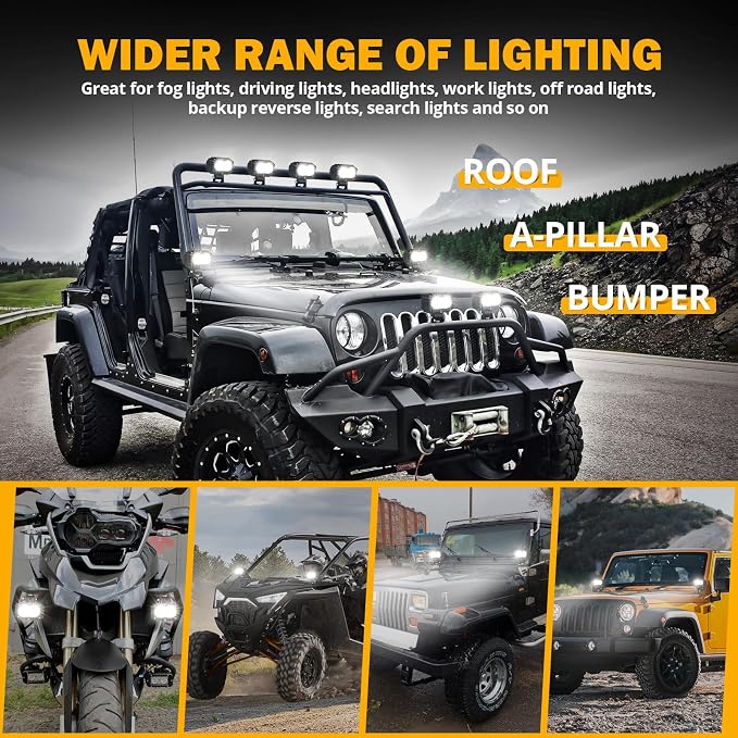 Auxbeam 4 Inch LED Light Pods, 60W Square Offroad Driving Light Super Bright - Image 7