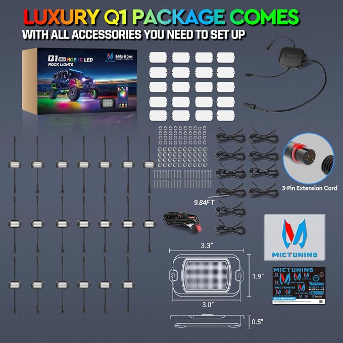 MICTUNING 2025 1000% Bright Q1 MAX RGB+IC Rock Lights, 20 Pods Chasing - Image 8