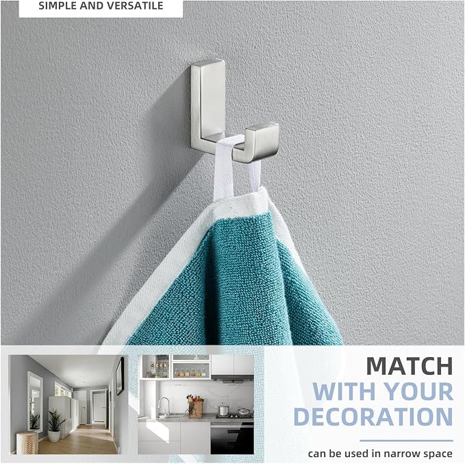 Angle Simple Towel Hook for Bathroom, SUS 304 Stainless Steel Shower Robe Coat - Image 7