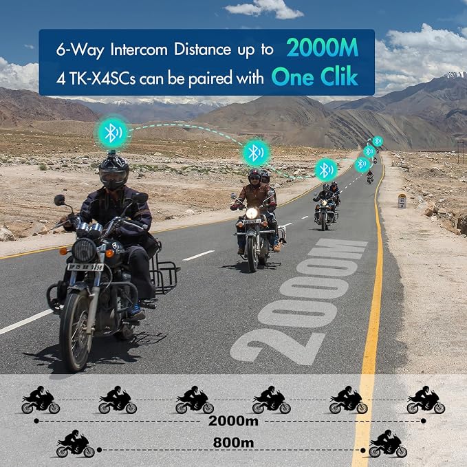 TK-X4SC Motorcycle Bluetooth Headset, 6 Riders 2000m Helmet Group Intercom - Image 2