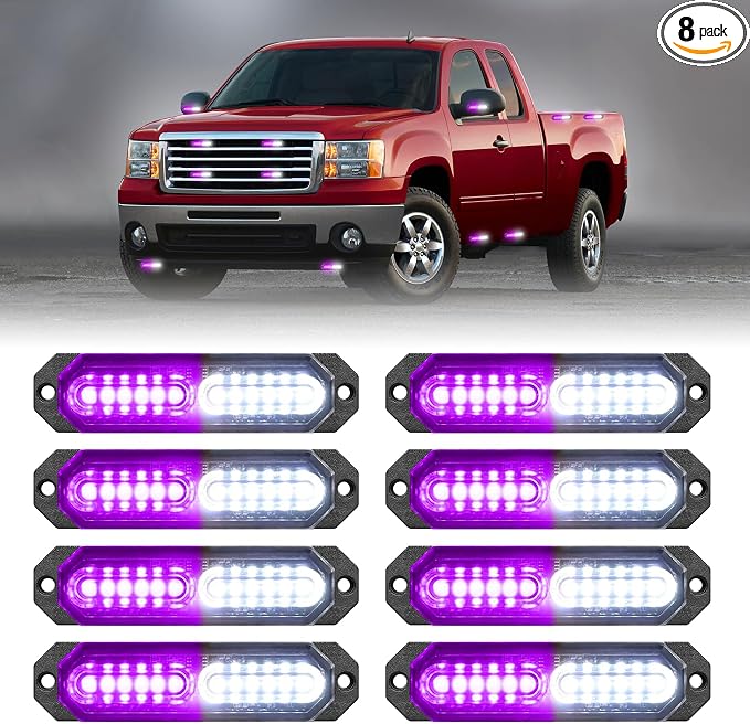 HLauto 1200T Emergency Strobe Grille Lights: 8pcs 12 LED Sync Feature Safety by HLauto