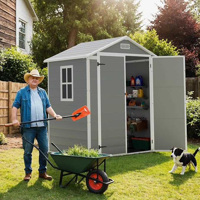 Greesum Outdoor Storage Shed 6X4FT All-Weather Resin Tool Room - Image 2