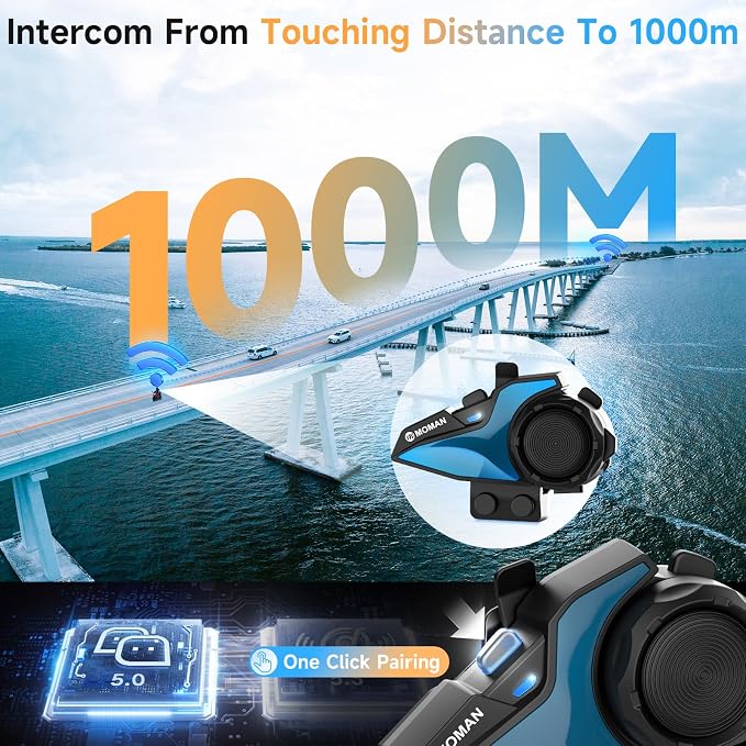 Moman Motorcycle Intercom, H2E Eagle-Like Helmet Headset Communication System - Image 4