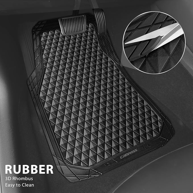 CAR PASS Black Rubber Car Mats, All-Weather Floor Mats Full Set Durable - Image 2