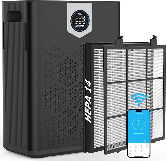 Smart Air Purifiers for Home Large Room, H14 Air Purifier by Dayette