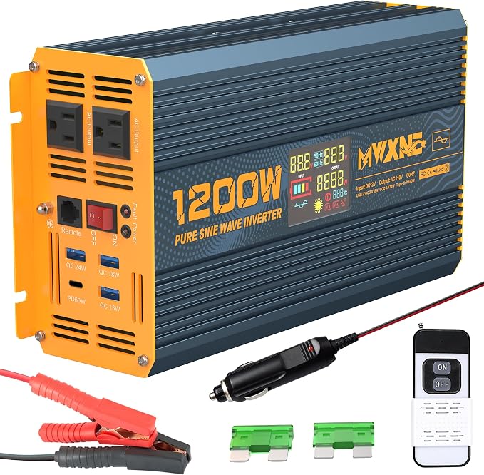 1200 Watt Pure Sine Wave Power Inverter DC 12V to 110V AC Converter by MWXNE