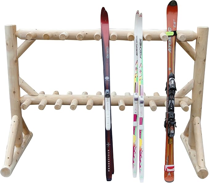 17-Pair Freestanding Skis + Snowboard Log Rack, Standing Shorter Ski Storage - Image 2
