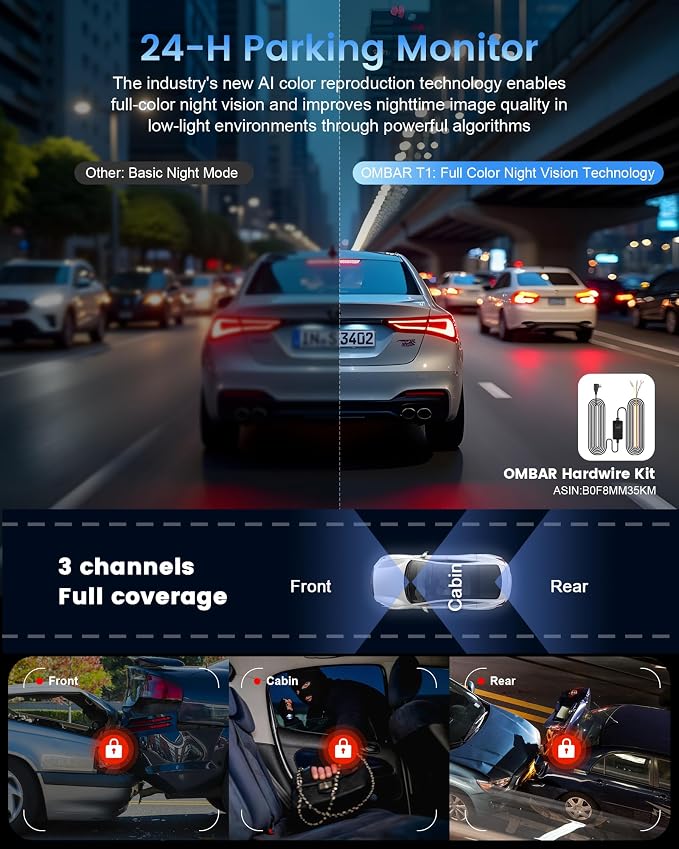 OMBAR T1 4K 3 Channel Dash Cam, STARVIS 2 IMX678 Sensors, Free 128GB Card - Image 4