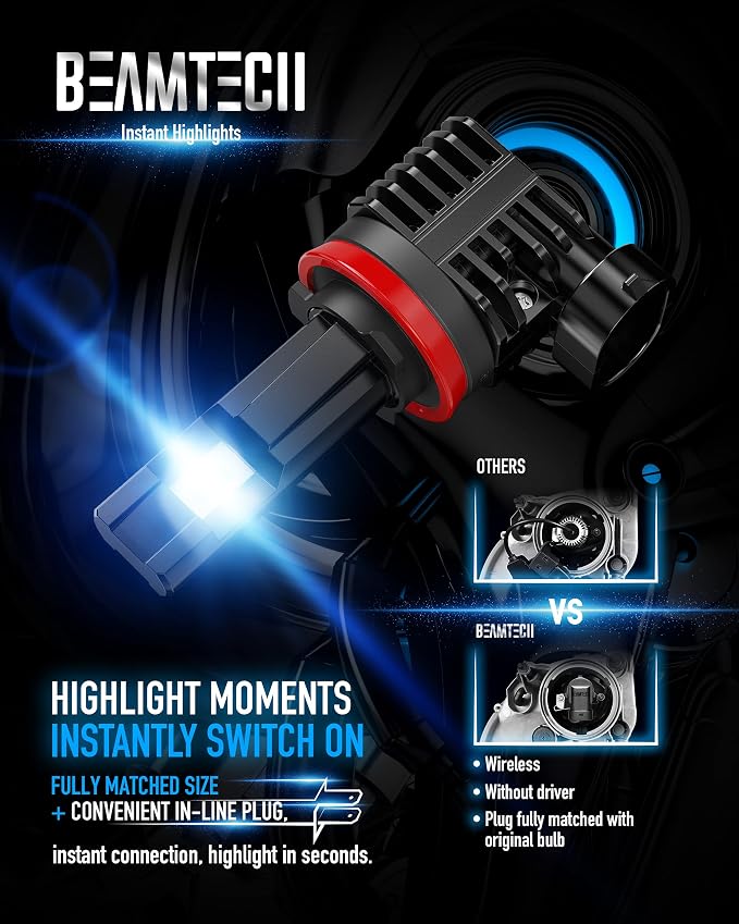 BEAMTECH H11 Bulb, H8 H9 Fog Light Bulb Fanless in Line 6500K Light Bulb Pack - Image 2
