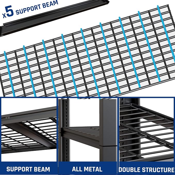 67" W Garage Shelving Heavy Duty, Adjustable 5 Tier Metal Shelves, Commercial - Image 5