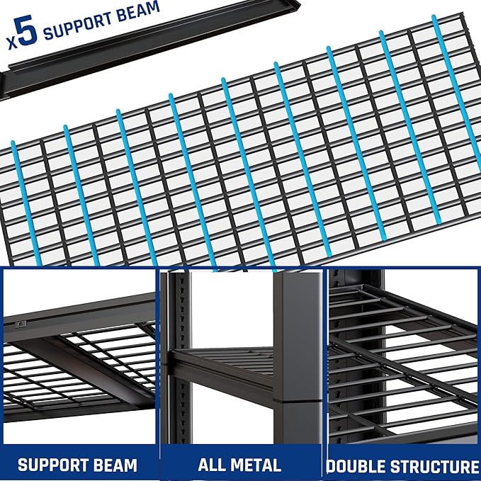 67" W Garage Shelving Heavy Duty, Adjustable 5 Tier Metal Shelves, Commercial - Image 4