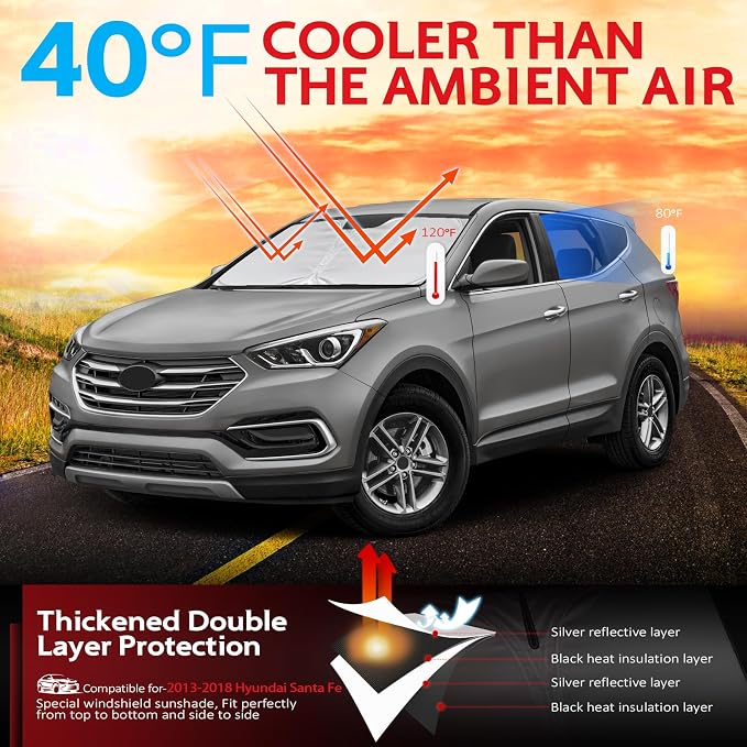 KAYZT Windshield Sun Shade for 2013-2018 Hyundai Santa Fe Foldable Sunshade - Image 2