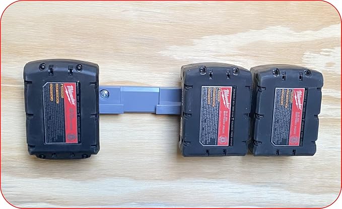 Milwaukee M18 Battery Holder | 4x 18V Battery Storage | Wall Mount | Grey ABS | - Image 3