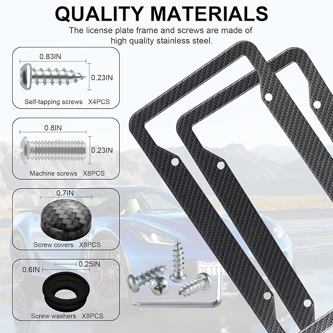 LivTee Carbon Fiber License Plate Frames, 4 Holes Stainless Steel License Plate - Image 4