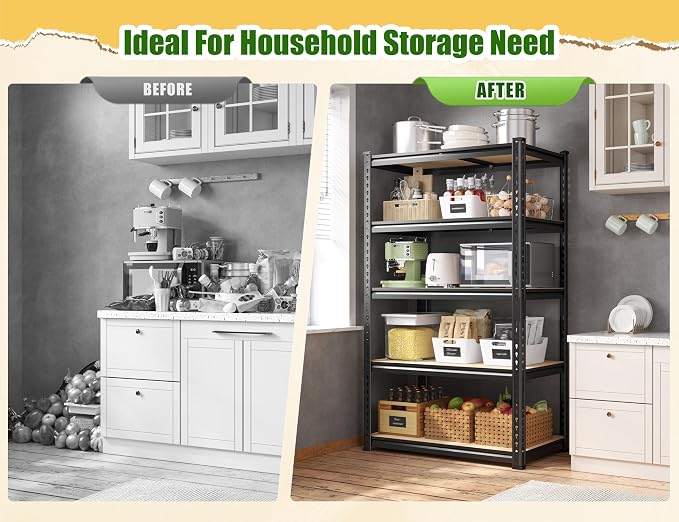 Set of 2 Storage Shelves, 27.7"W Metal Shelving 2010LBS Garage Shelving Heavy - Image 6