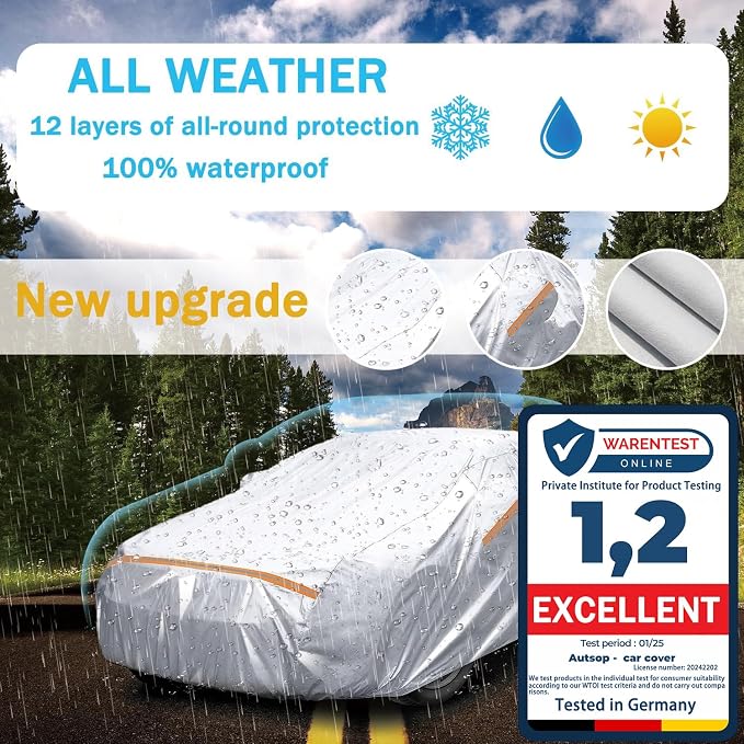 Autsop Car Cover Waterproof All Weather, 12-Layer Car Covers - Image 2