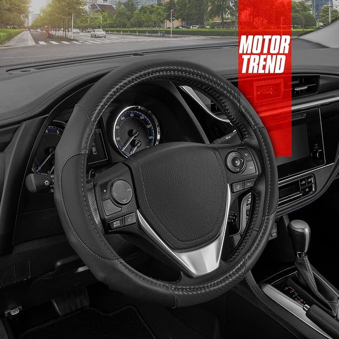 Motor Trend GripDrive Carbon Fiber Steering Wheel Cover, Non-Slip Sporty Racing by MotorTrend