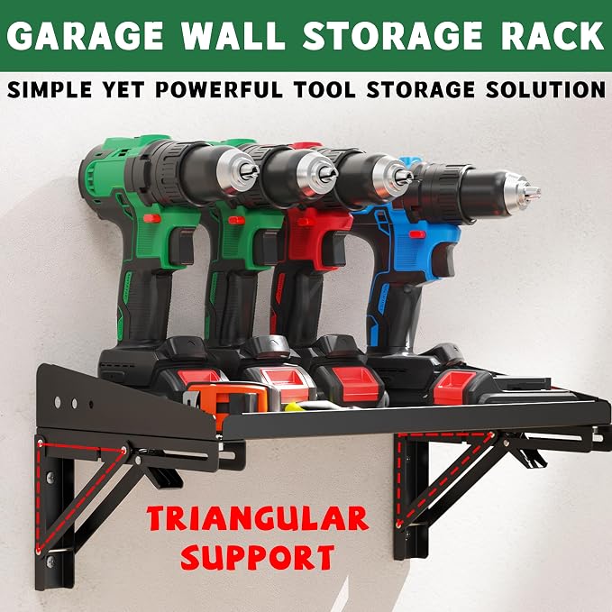 ULIBERMAGNET Garage Folding Storage Rack Shelves, 100LB Metal Wall Mounted - Image 4