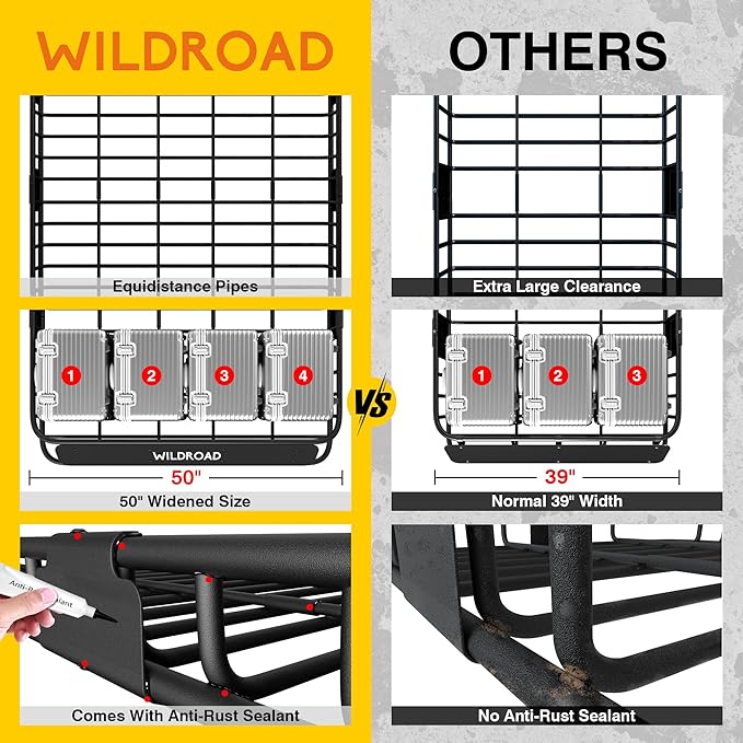 Wildroad Roof Rack Cargo Basket, Upgraded 4” Fence Wide Car Roof Basket - Image 4