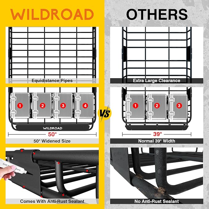 Wildroad Roof Rack Cargo Basket, Upgraded 4” Fence Wide Car Roof Basket - Image 4