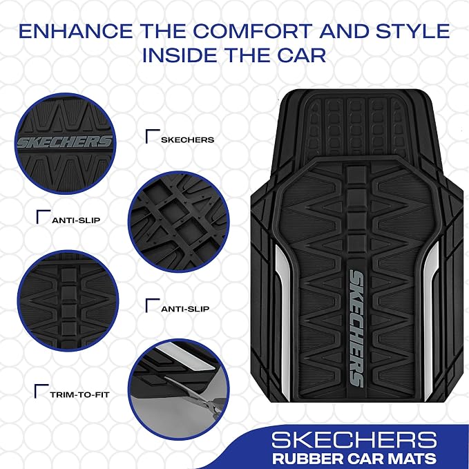 Skechers Heavy Duty Rubber Car Mats Full Set, All Weather Floor Mats, - Image 4