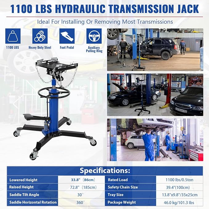 Hydraulic Transmission Jack 1100 LBS Capacity 33.8"-72.8" Lifting Height 2 - Image 3