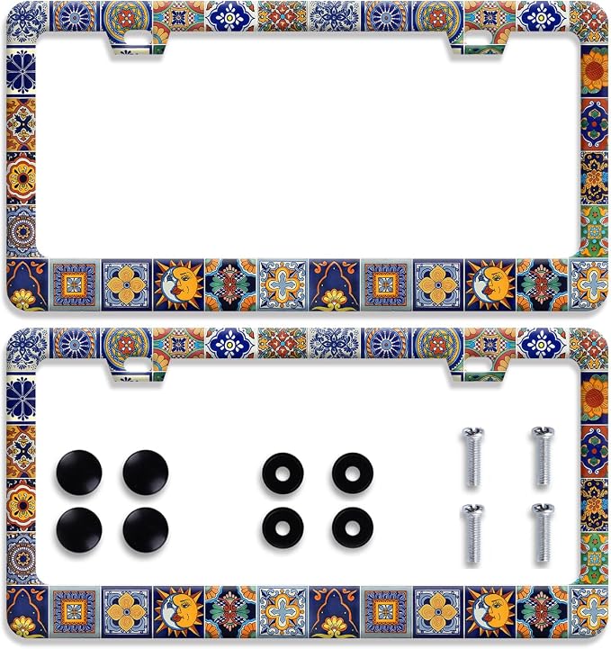 【2Pcs】 Mexican Tiles License Plate Frames Mandala Boho License Plate Frame Car by Omw2fyb