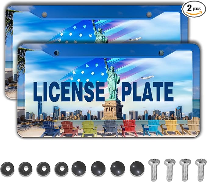 License Plate Frames License Plate Frame Beach Loungers Colorful Chairs in by Unknown