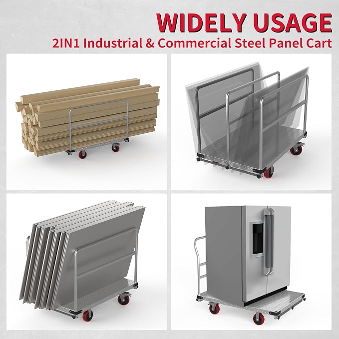Extra Large Steel Panel Cart Dolly, 2IN1 Heavy Duty Drywall Lumber Truck - Image 6