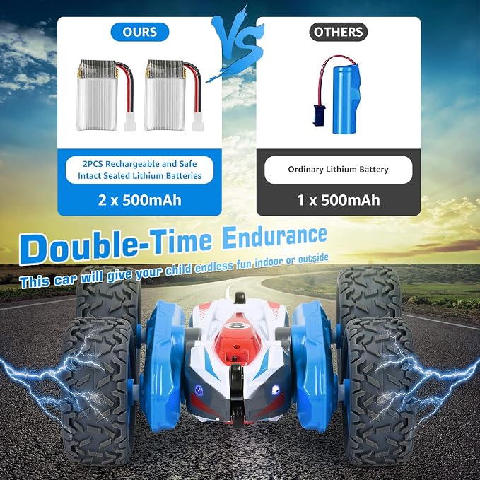 Remote Control Car, 4WD RC Cars Stunt Double Sided 360° Rotating 2 Batteries - Image 3