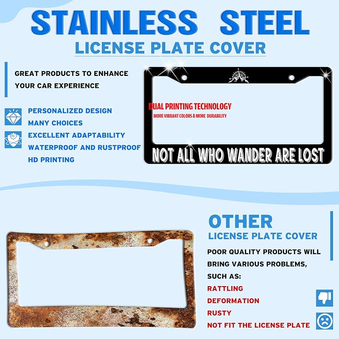 Not All Who Wander are Lost License Plate Frame Mountain Compass Stainless - Image 2