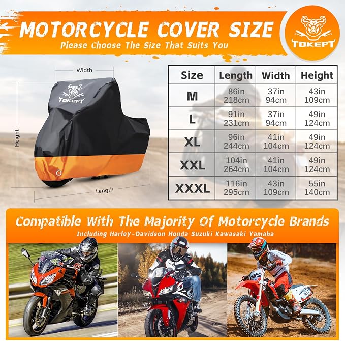 Motorcycle Cover, All-Season Waterproof Outdoor Sun Protection Fit up to 116 - Image 2