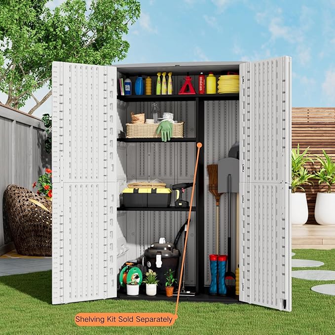 ZZM Resin Outdoor Storage Shed, 67 Cu.ft Vertical Resin Tool 4x6 FT Cabinet w/o - Image 2