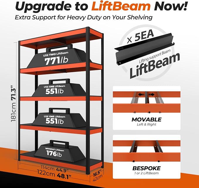 HOMEDANT House 5-Tier Orange-Black 48.1" W x 16.5" D x 71.3" H Laminated Metal - Image 2