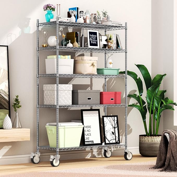 Wire Shelving with Wheels, 3000 Lbs Storage Shelves Heavy Duty, - Image 2