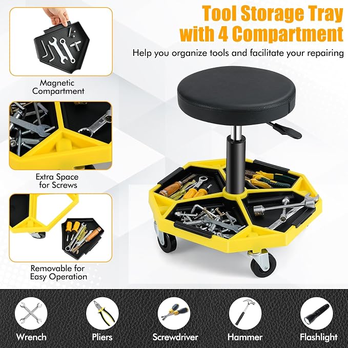 Adjustable Mechanic Rolling Stool, Pneumatic Rolling Stool - Image 5